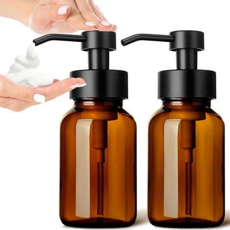 Dispenser di gel igienizzante mani schiumogeno, flacone con pompa ricaricabile, in plastica, compatibile con gel igienizzante mani, shampoo e bagnoschiuma, confezione da 2, nero - 450 ml (1/2)