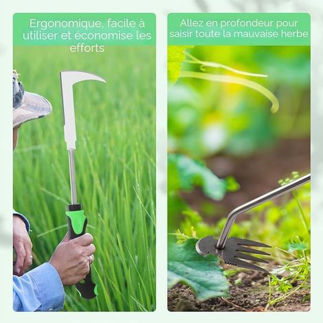 Arrache Mauvaise Herbe, Caoutchouc Vert Desherbeur Manuel en Acier Inoxydable, Outils Jardinage pour Jardin, Cour et Joints Pavés (1/4)