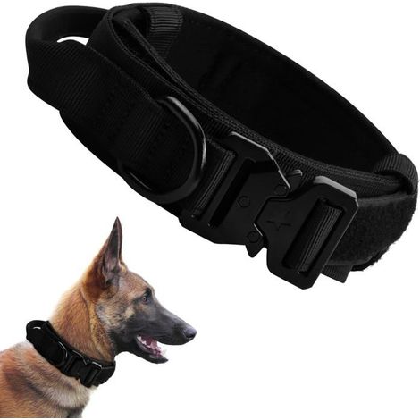 Verstellbares Hundehalsband mit Griff, verstellbares Nylonhalsband mit Metallschnalle, Größe L, 42-54 cm (Schwarz) (1/5)