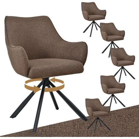 Bon Furni Webstoff Esszimmerstuhl Mokatöne, 6er Set, 360° drehbar, ergonomisch mit Federkern, unsichtbarem Reißverschluss & verstellbaren Füßen