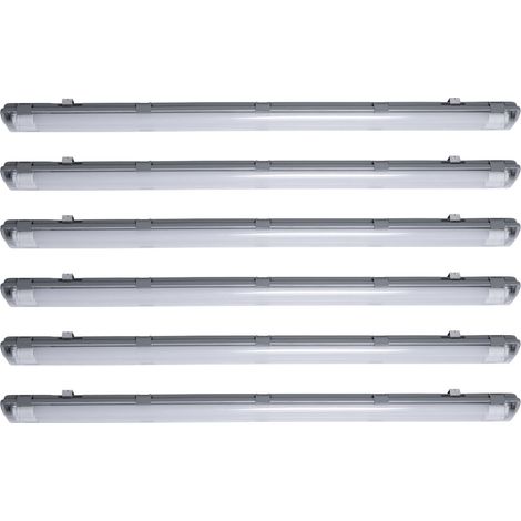 Feuchtraumleuchte LED 156 cm neutralweiß LED Röhre LED Werkstatt Deckenleuchte 44 Watt Kellerlampe LED,  2x T8 2x22W 2x 2000lm 4000K, H 6,3 cm,6er Set