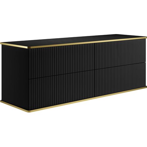 Mobile sotto lavabo sospeso scanalato profilo Dorato 150 cm Nero - KELIZA