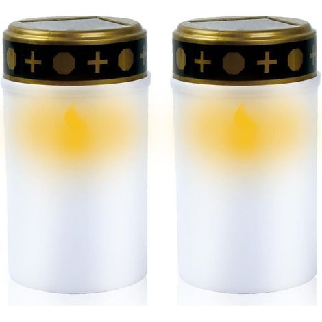 2 Pièces Eclairage LED la Lampe de Cimetière,Bougie de Tombe pour Lampes,Blanc Bougie de CimetièRe,Bougies funéraires à LED,CimetièRe LumièRes Solaire (1/4)