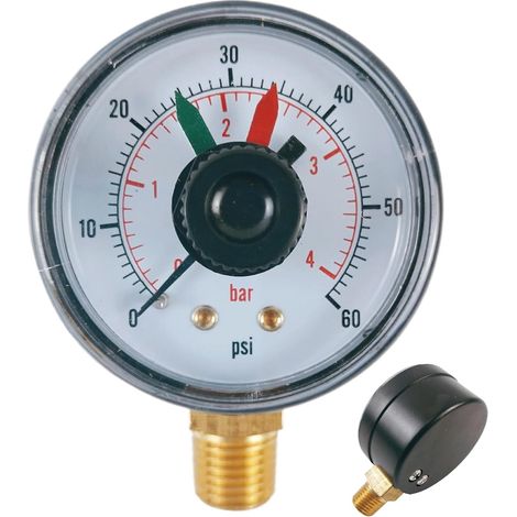 Jauge de Pression de Natation,0-4,1 Bar Filtre à Sable Pression Jauge Fixation Radiale, Testeur Étanche avec Aiguille Bicolore pour Bain à remous Spa Piscine Pompe à Eau