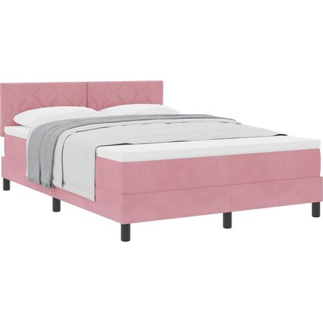 Maison Exclusive - Lit à ressorts avec coussin Rose 160 x 200 cm Velours (1/5)