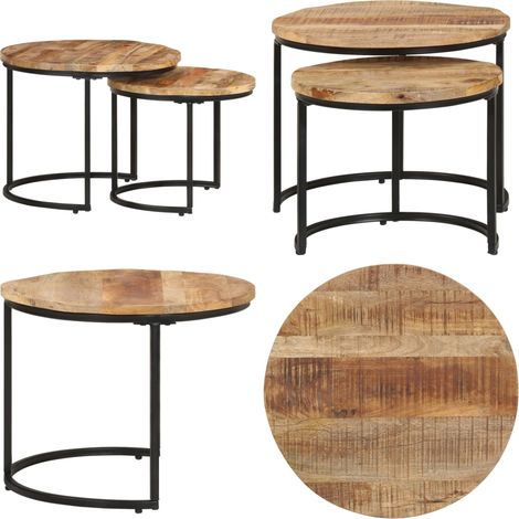 Satztische 2 Stk. Rohes Mangoholz - Mangoholz Möbel - Couchtisch Set - Wohnzimmereinrichtung - Sideboard - Dekorationstisch - Home & Living (1/5)
