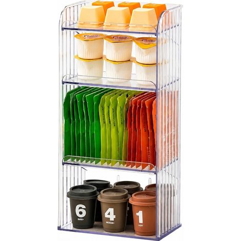 Boîte de rangement de bureau pour sachets de thé, en plastique, organiseur de capsules de café, style plat pour bureau, cuisine ou comptoir. (1/5)