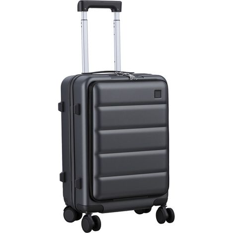 FLASIDU valise rigide de 36 litres, port de chargement USB, Matériau ABS+PC, Comprend un porte-gobelet et un crochet latéral, Rouleau rotatif à 360°, 25×36×56cm, noir (1/5)