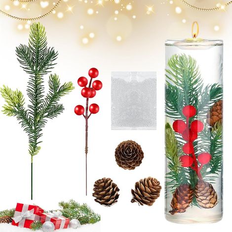 Remplisseurs De Pots De Noël Baies Rouges pour Décoration De Fête Tiges De Baies De Noël Et Fausses Pommes De Pin Pour Artisanat Couronne Décoration Table Maison Mariage Fêtes Ferme (1/5)
