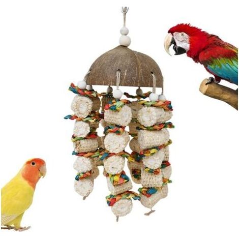 Jouets pour Oiseaux en Coquille de Noix de Coco, Jouets à mâcher pour Perroquet Jouets de Perroquet en Coquille de Noix de Coco en épi de maïs pour Grands Oiseaux - Jouets à Suspendre pour nichoir, (1/5)