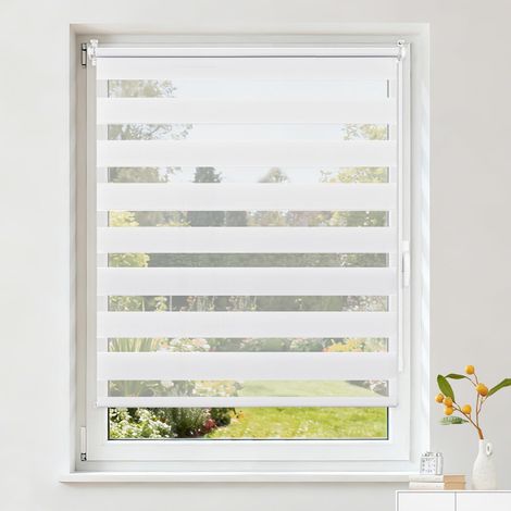 1 Store Jour Nuit Sans Perçage, Tissu Polyester Réglable, Fixation Clips Fenêtre Porte, Blanc 45x210 cm