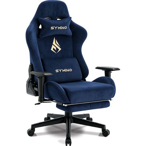 Symino Chaise Gaming Ergonomique et Fauteuil Gamer avec Repose-Pieds Télescopique Coussin à Ressorts, Support Lombaire et Hauteur Réglable 205kg (Faux Daim)