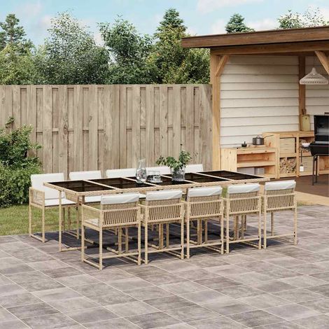 11-tlg. Garten-Essgruppe mit Kissen Beige Poly Rattan (1/5)