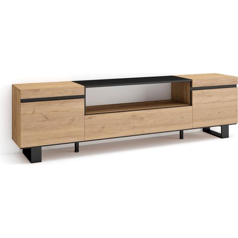 Skraut Home Mobile TV Soggiorno Ampio spazio a disposizione 200x57x35cm Per TV fino a 80" Design industriale Stile moderno Rovere e nero (1/5)