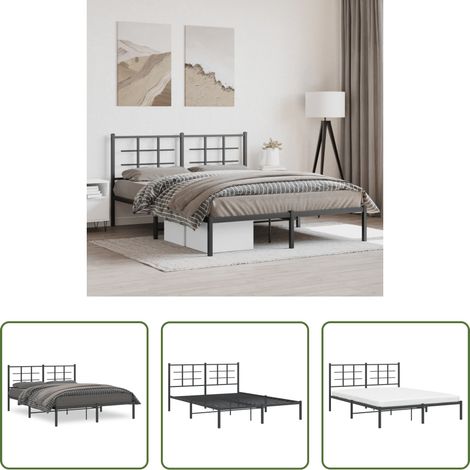 Metallbett - Bettgestell mit Kopfteil Metall Schwarz 160x200 cm (1/5)