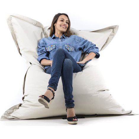 Pouf Géant Beige BiG52 Classic 170x130 cm - Déhoussable, Intérieur/Extérieur, Rempli de Billes de Polystyrène