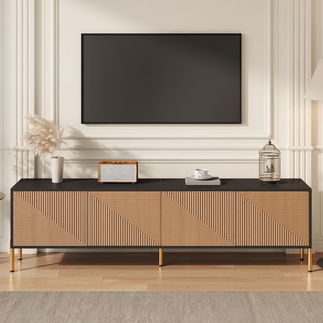 Mueble TV moderno de aglomerado negro y natural 179 x 35 x 53,5 cm (1/5)