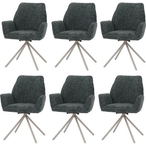 6er-Set Esszimmerstuhl HHG-423, drehbar Auto-Position Metall Chenille (410g/m²) Gestell creme, grün (1/5)