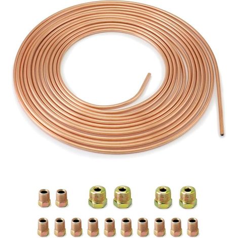 Tuyau de cuivre de frein 7.6 m, Tuyau de frein tube, OD 4.76 mm, ID 3.3 mm avec 16 écrous (1/4)