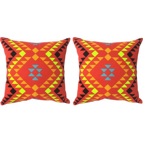 Lot de 2 coussins carrés au motif tribal rouge 45 x 45 cm - TRIBE (1/3)