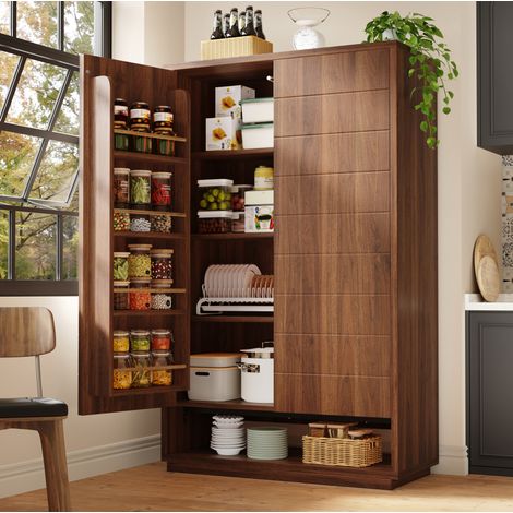 Armadio alto 100x40x162,5 cm in MDF e metallo marrone, 8 livelli salvaspazio – MEUBLIV (1/5)
