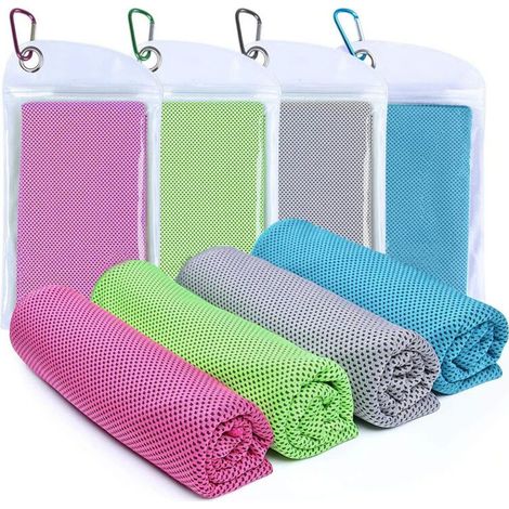 Lot de 4 serviettes rafraîchissantes (101,6 x 30,5 cm), serviettes de sport glacées, serviettes rafraîchissantes pour la nuque, serviettes douces et respirantes en microfibre pour la salle de sport, l