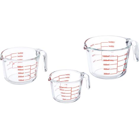 Set de 3 jarras medidoras de cocina de vidrio 100 x 200 x 300 ml precisión uso sencillo de vidrio transparente 130011608 (1/4)
