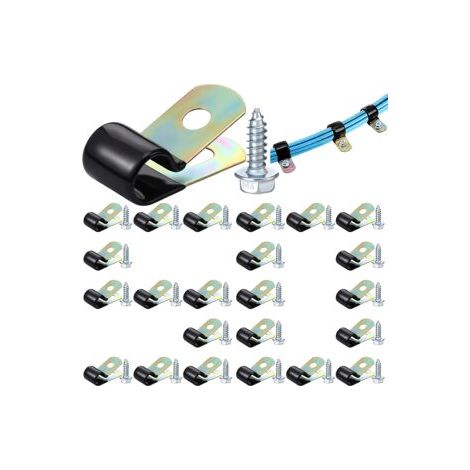 Lot de 50 Colliers de Serrage de Tube 3/8 Pouces = 10 mm, Pince Unique Type R Galvanisée Plastifiée, Fixation Tuyau et Gaine (1/5)