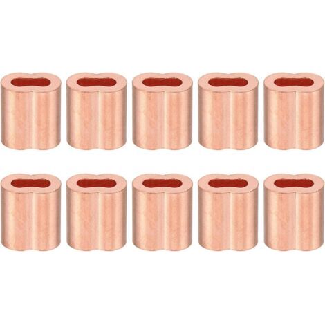 QORVA-Manchon de Boucle de Corde en Fil de 1/8" / 3mm, Lot de 10 Manchons de Boucle de Sertissage Double en Cuivre pour Raccords de Câbles de Corde en Fil, Doré (1/5)
