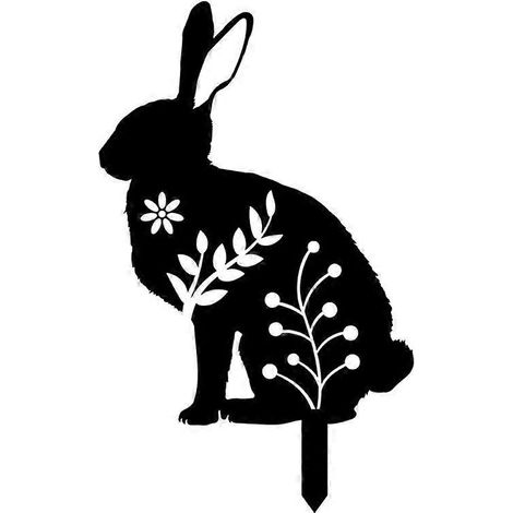Dekorativer Gartenstecker mit schwarzer Hasensilhouette für Garten, Rasen und Terrasse, florale Ausschnittfigur, Stil D