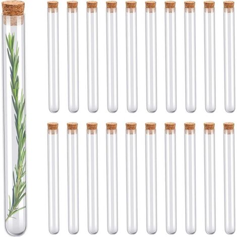 20x Tube à Essai en Verre 15ml avec Bouchon en Liège Contenant à Dragées, Bonbons, Fleurs et Épices Décoration et Souvenirs de Baptême, Mariage
