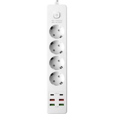 Multiprise Convertisseur EU 10A/250V – Idéal Bureau & Voyages,Cordon d'alimentation de 2 mètres [blanc] (1/5)