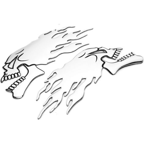 Autocollant 3D Flamme Crâne pour Réservoir Moto - 2 Pièces Décorations Universelles Argenté (1/5)