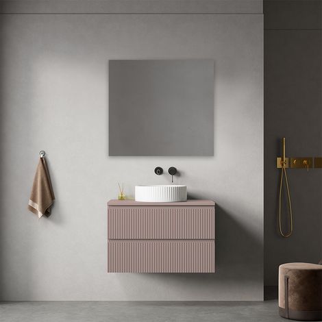 Mobile bagno sospeso cannettato 80 cm Rosa Retrò per Lavabo d'appoggio Specchio Quadro - Fiji Paint Top Canneté (1/4)