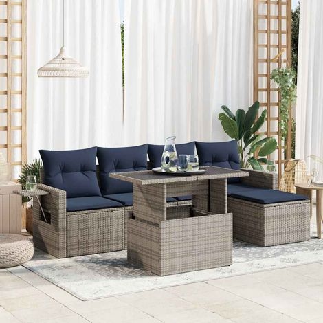 Set sofás jardín y cojines 6 pzas ratán sintético acacia gris vidaXL (1/5)