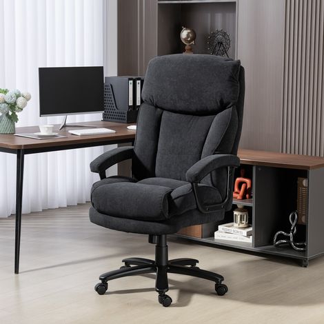 Fauteuil de direction ergonomique, supportant jusqu'à 200 kg, aspect velours, dossier haut, pour bureau et télétravail, noir. (1/5)