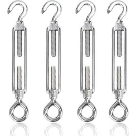 M6 Tendeur Cable 304 Acier Inoxydable Réglable Crochet De Ridoir Et Oeil Tendeur Fil a Linge Tendeurs Elastique avec Crochets Fil Cable Acier De Fer Cloture Et Corde Linge Exterieur 4pcs