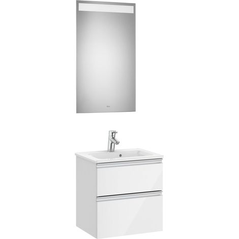 Pack 2 tiroirs 500 mm + lavabo + miroir LED THE GAP - ROCA Couleur : Blanc brillant (1/3)