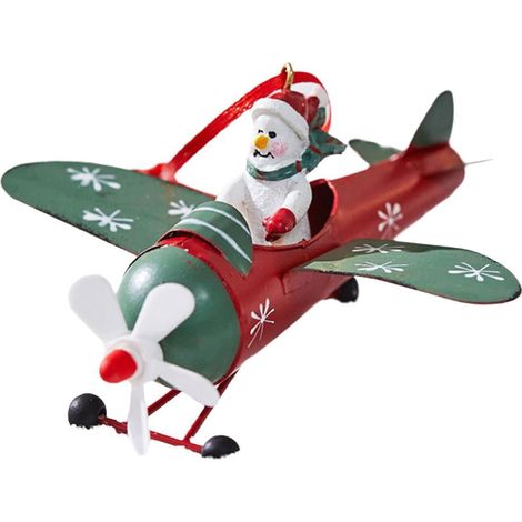 Pendentif De Noel En Fer - Avion Et Boîte Aux Lettres - Rouge Vert Blanc - Pour Arbre De Noël Porte Fenêtre - Lot De 1