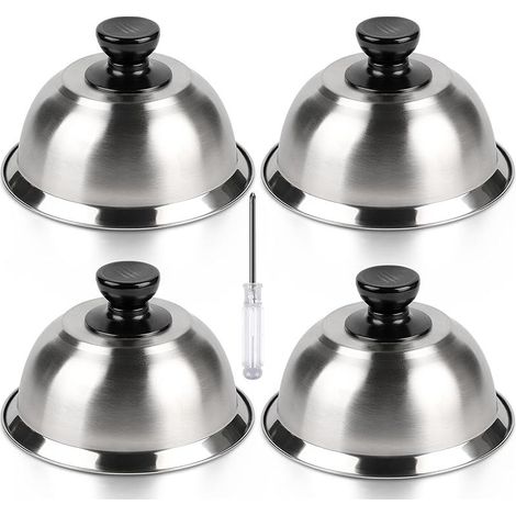 4X Cloche pour Hamburger INOX 16 9 cm, Cloche Chauffante pour Fondre Le Fromage, Cloche de Cuisson Burger avec 1 Mini-Tournevis, Cloche à Chaleur pour Steak (1/5)