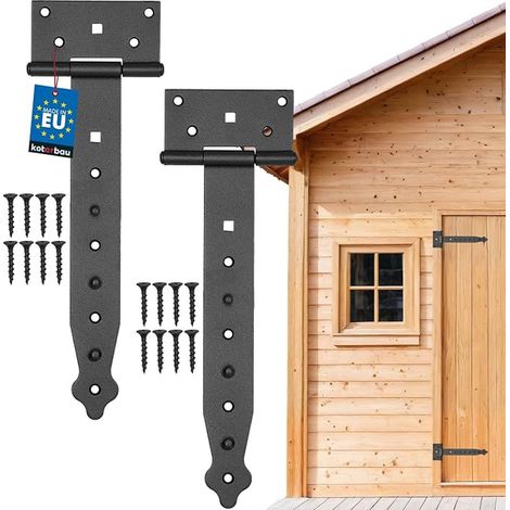 charnières en croix noires - 250 mm - Charnière de porte extérieure - Charnière de portail - Ferrure de porte - Revêtement par pulvérisation (1/5)