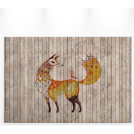 Tableau animaux chambre enfant marron & orange | Tableau renard fond effet bois | Tableau sur toile automne idéal couloir 0,9 x 0,6 m (1/5)