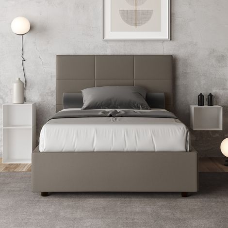 Letto una piazza e mezza con rete imbottito 120x200 similpelle cappuccino Mika (1/4)