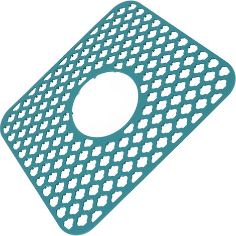 Tapis de protection d'évier en silicone antidérapant et résistant à la chaleur, pour le fond d'un évier à bonde centrale, style ferme, en acier inoxydable ou en porcelaine (vert). (1/5)