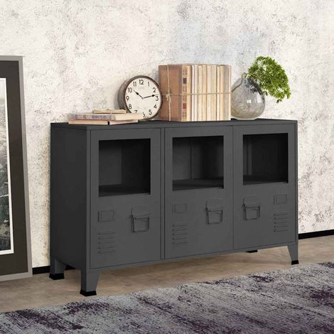 Buffet - Armoire de rangement Enfilade industriel Anthracite 105x35x62 cm Métal et verre BV129545 - BonneVie (1/5)