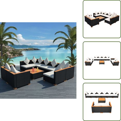The Living Store Set Divani da Giardino 9 pz con Cuscini in Polyrattan Nero - Divano in rattan