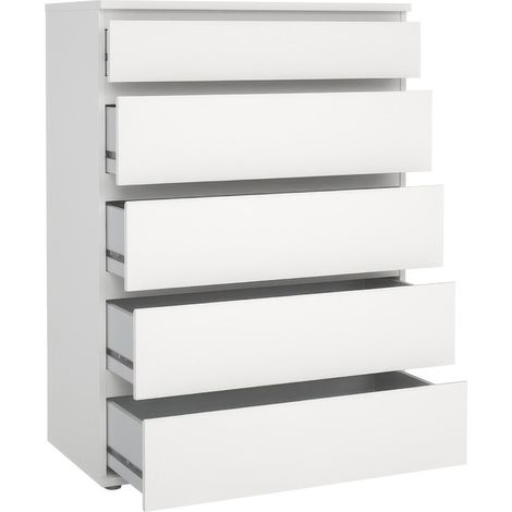Commode en Kit Blanche 77 x 40 x H 107 cm � 5 Tiroirs avec Coulisses en Acier Nova