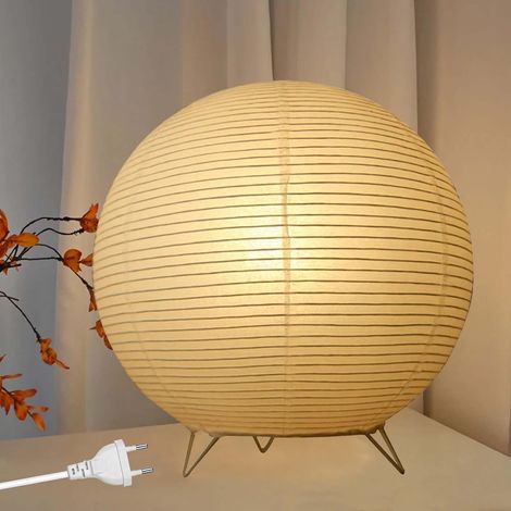 Round Rice Paper Lampshade Bedside Lamp Floor Lamp Table Lamp with E14 Socket Switch and Bulb Round Hanging Lamp 1.8m Cable Height 24cm (1/5)