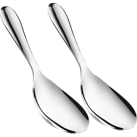 Set di 2 cucchiai da riso antiaderenti in acciaio inossidabile, cucchiaio da cucina, spatola multifunzionale, utilizzabile per servire il riso e mescolare gli alimenti. (1/5)