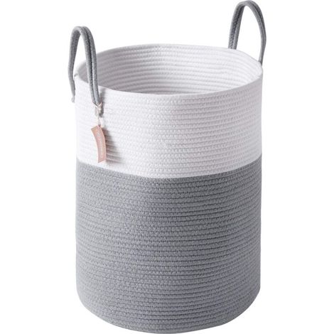 Laundry Basket, Laundry Hamper, Storage Basket, Dirty Clothes Basket, Gray Cotton Rope, 38cm (D) x 50cm (H) - Sunny (1/5)
